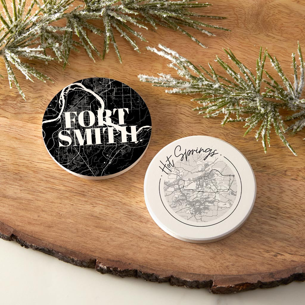 B&W Minimalist Arkansas Fort Smith Hot Springs | Absorbent Car Coasters | Set of 2 | Min 4