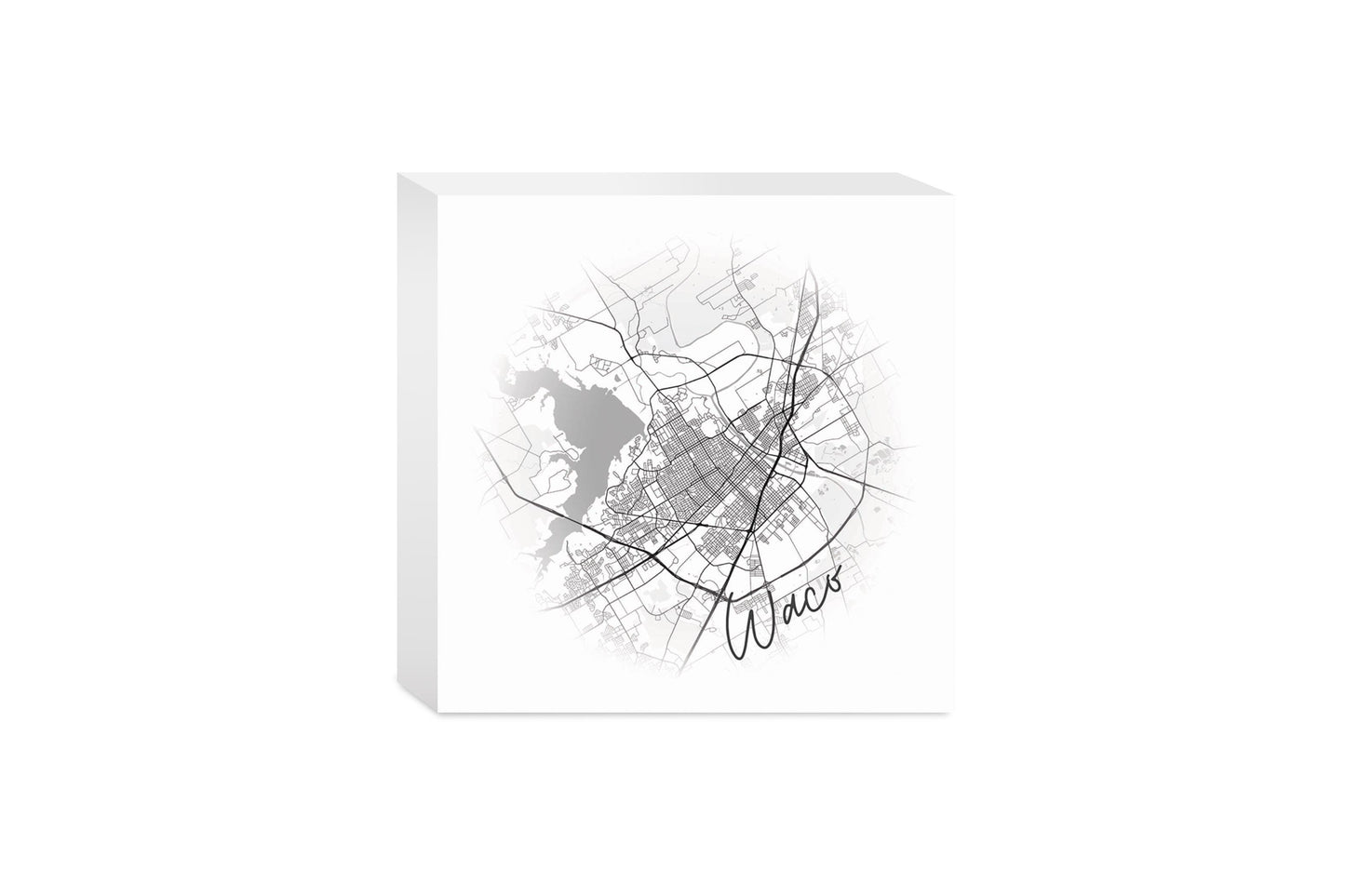 Minimalistic B&W Texas Waco Circle Map | Wood Block | Eaches | Min 4