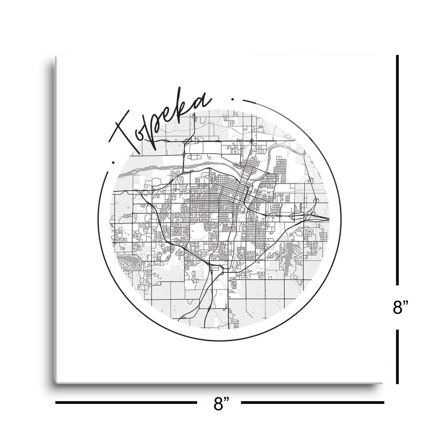 Minimalist B&W Kansas Topeka Circle Map | Hi-Def Glass Art | Eaches | Min 2