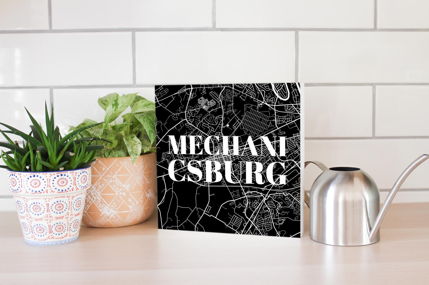 Minimalistic B&W Pennsylvania Mechanicsburg Map | Wood Block | Eaches | Min 2