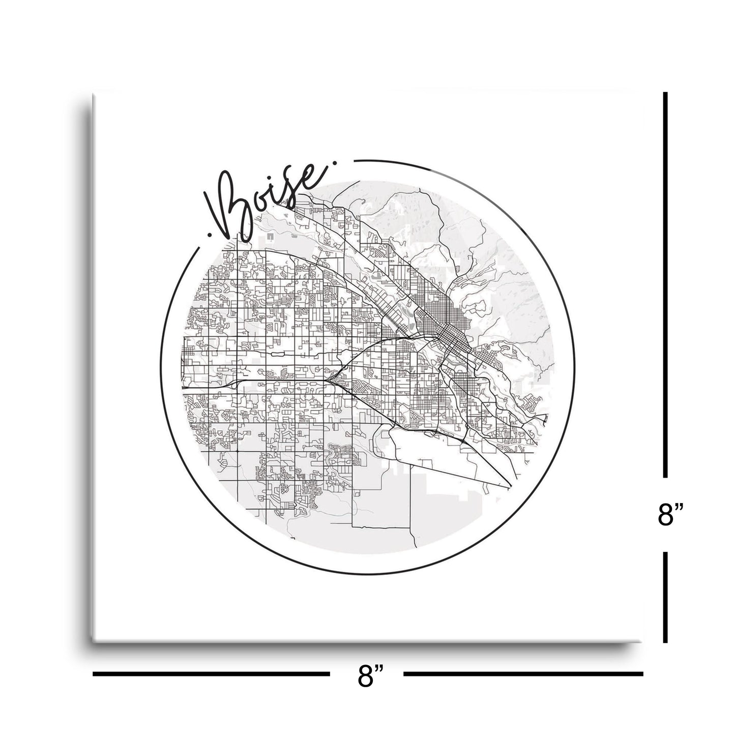 Minimalist B&W Idaho Boise Circle Map | Hi-Def Glass Art | Eaches | Min 2