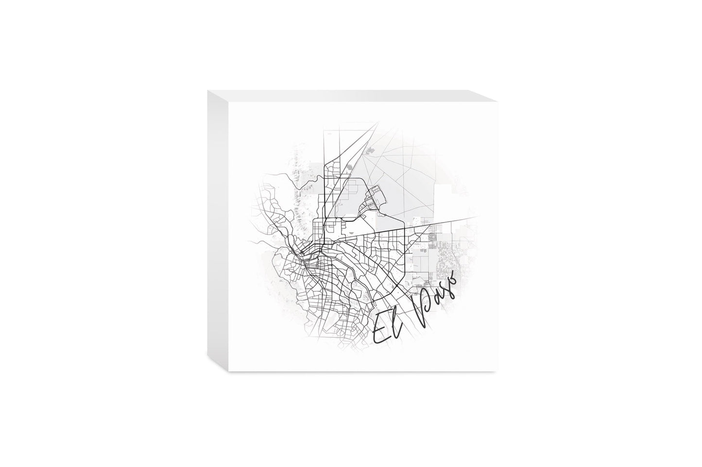Minimalistic B&W Texas El Paso Circle Map | Wood Block | Eaches | Min 4