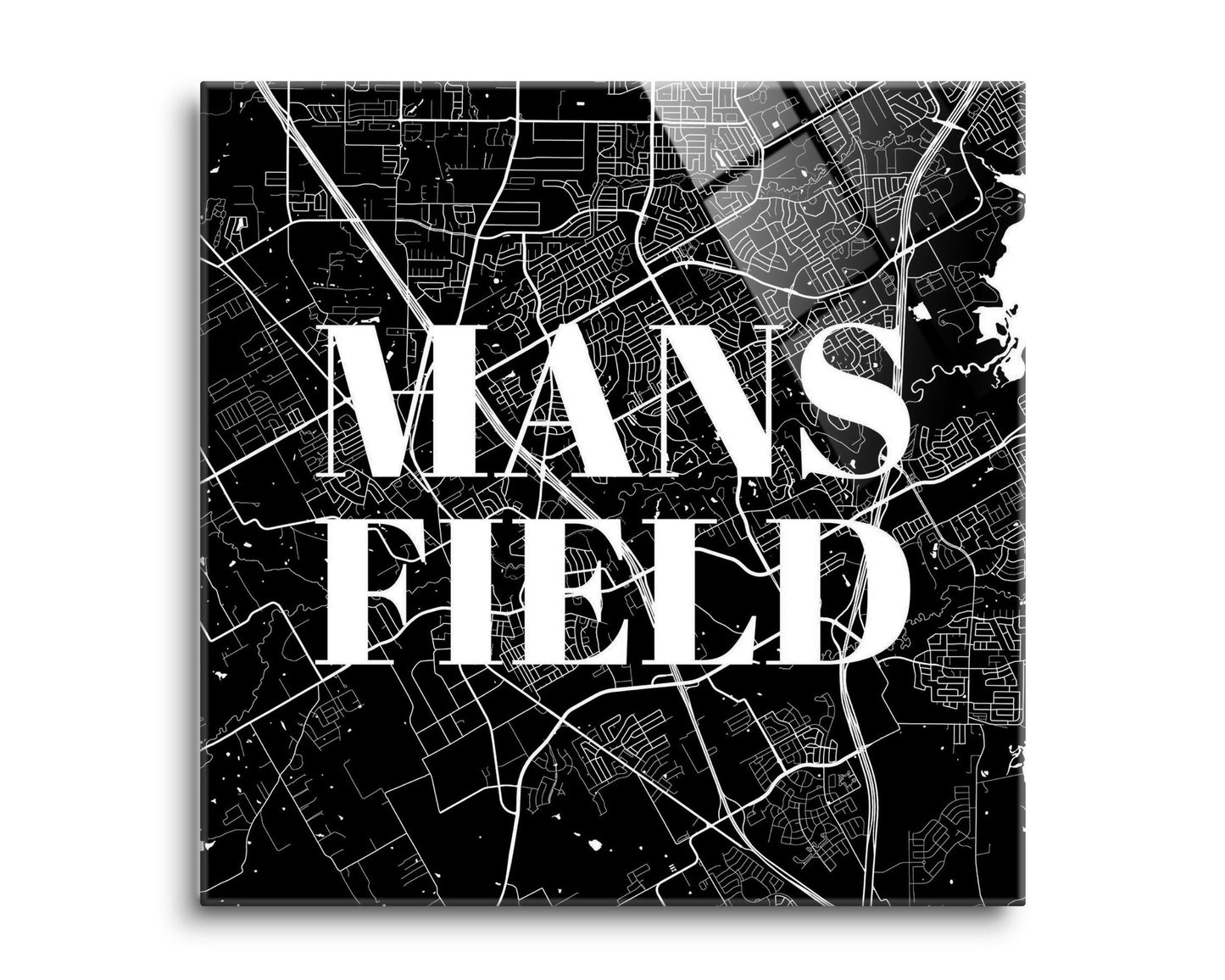 Minimalistic B&W Texas Mansfield Map | Hi-Def Glass Art | Eaches | Min 2