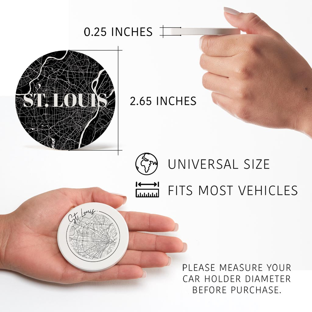 Minimalist B&W Missouri St Louis Maps | Absorbent Car Coasters | Set of 2 | Min 4