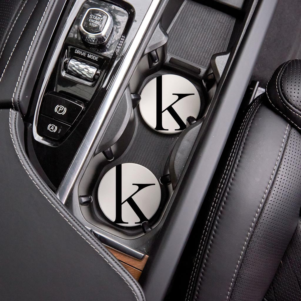Minimalist Monogram K Circle | Absorbent Car Coasters | Set of 2 | Min 4