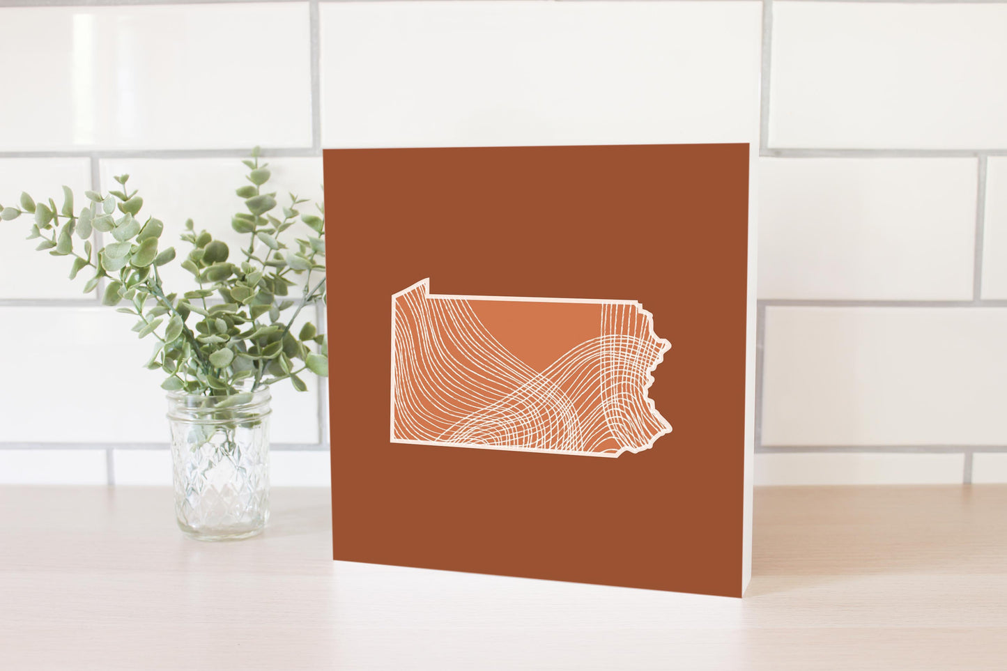 Modern Minimalist Pennsylvania State Lines Dark | Wood Block | Eaches | Min 2