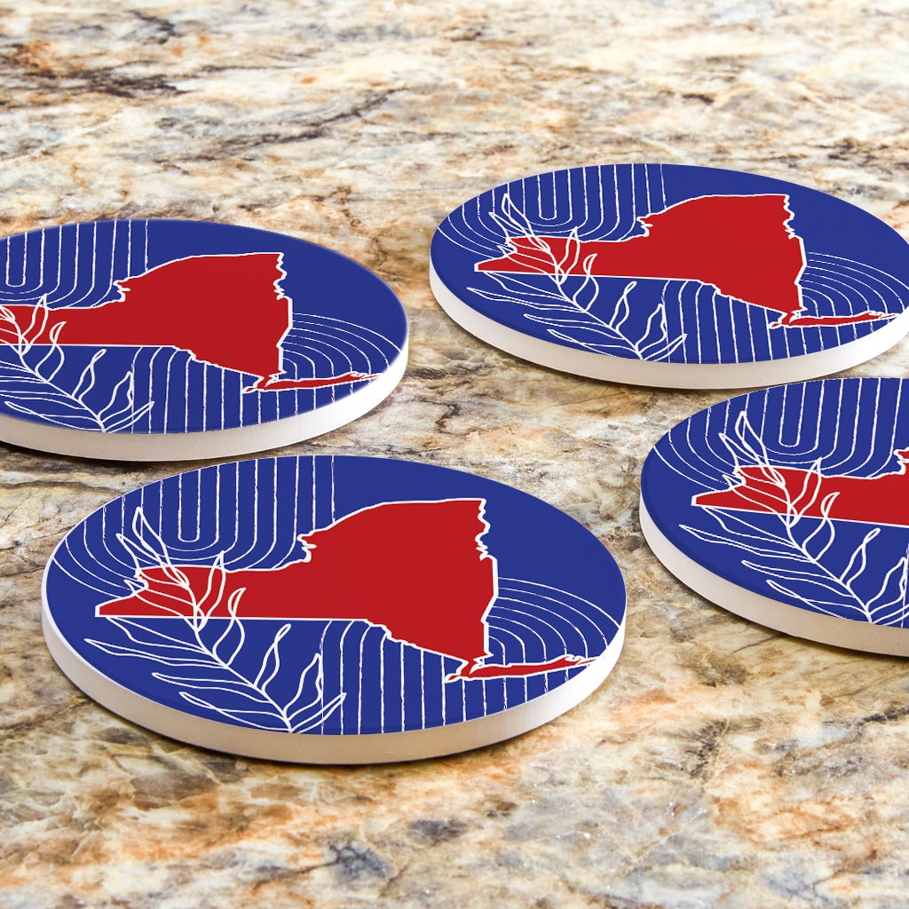Red White And Blue New York State Retro Thin Lines| Absorbent Coasters | Set of 4 | Min 2