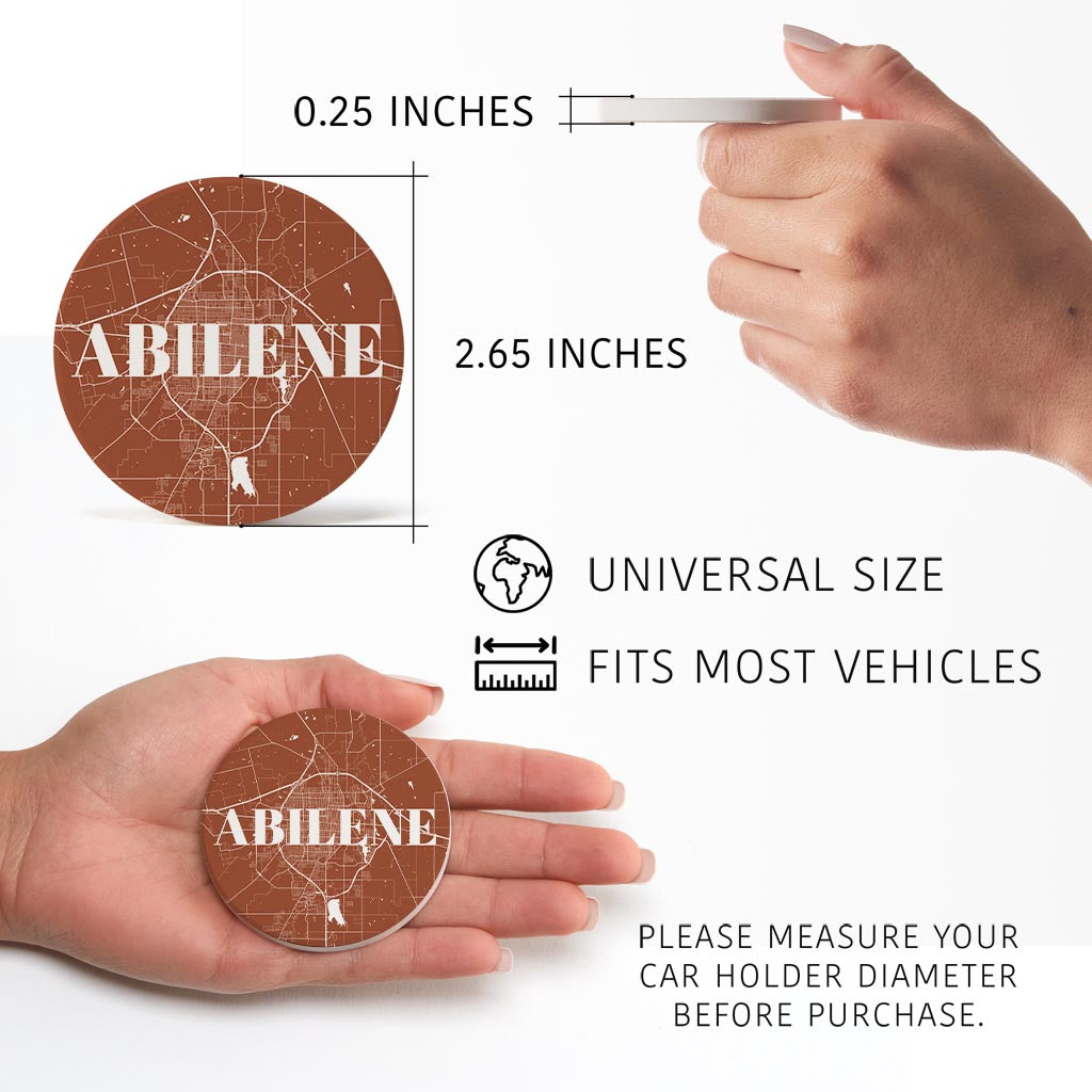 Modern Minimalist Texas Abilene Map | Absorbent Car Coasters | Set of 2 | Min 4