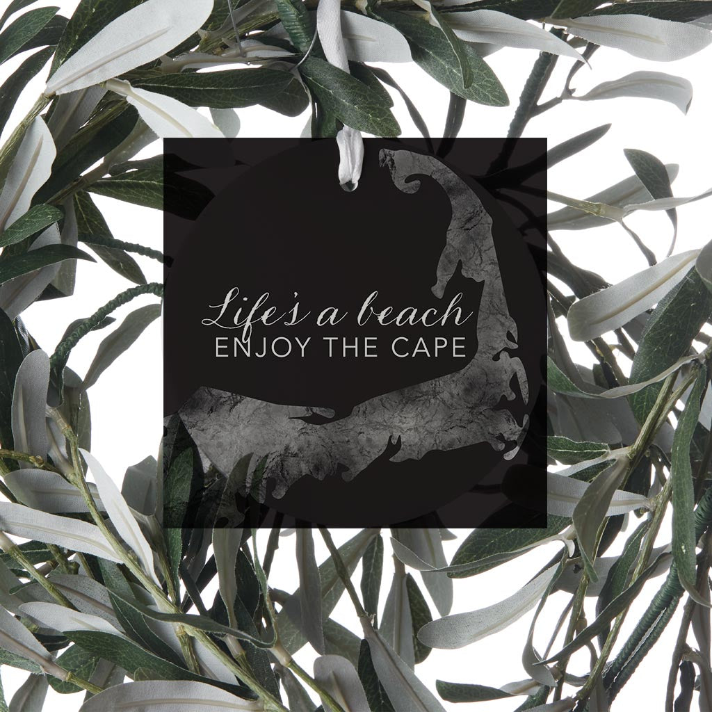 Minimalistic B&W Cape Cod Lifes A Beach | Wood Ornament | Eaches | Min 6