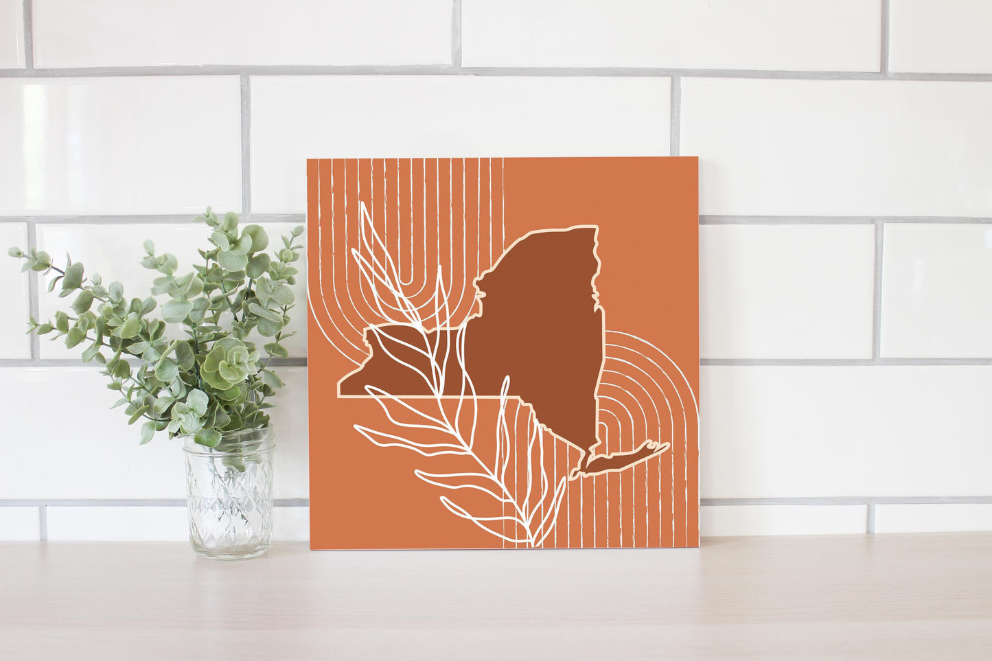 Modern Minimalist New York Shape And Leaf | Wood Sign | Eaches | Min 2