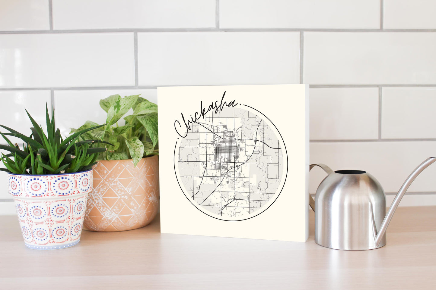 Modern Minimalist Oklahoma Chickasha Map | Wood Block | Eaches | Min 2
