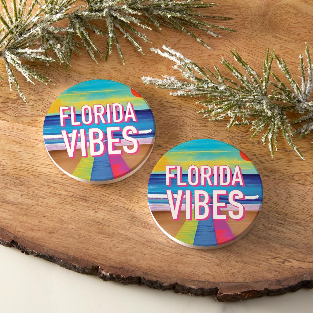 Florida Vibes | Absorbent Car Coasters | Set of 2 | Min 4