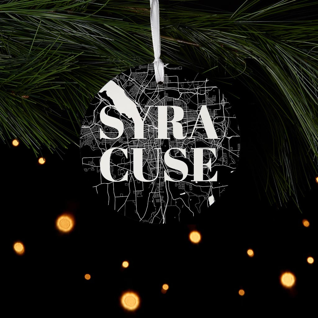 Minimalistic B&W New York Syracuse Map| Wood Ornament | Eaches | Min 6