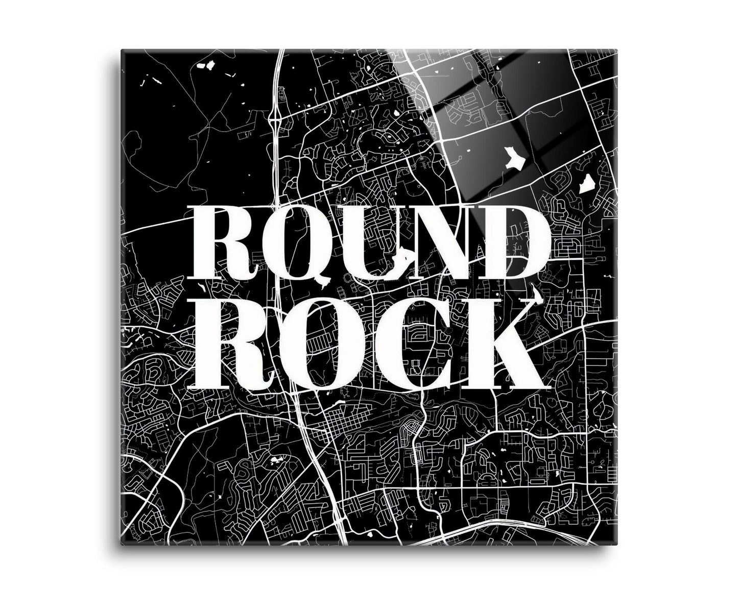 Minimalistic B&W Texas Round Rock Map | Hi-Def Glass Art | Eaches | Min 2