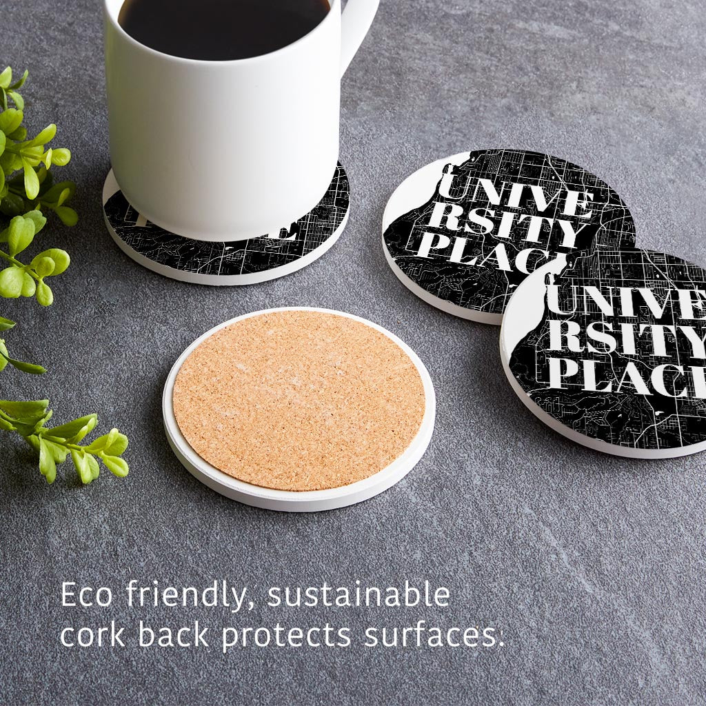 Minimalistic B&W Washington University Place Map | Absorbent Coasters | Set of 4 | Min 2