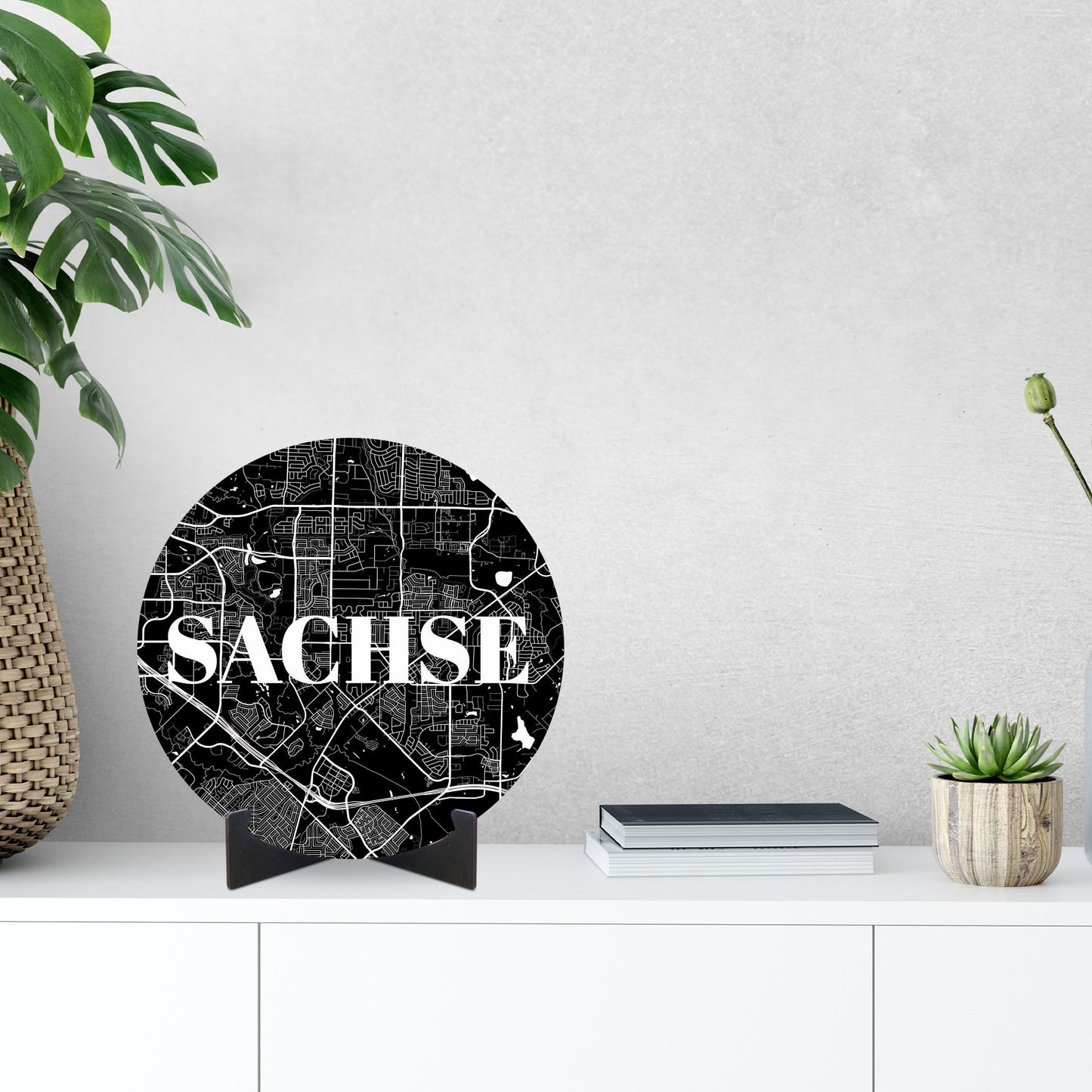 Minimalistic B&W Texas Sachse Map | Wood Sign | Eaches | Min 1