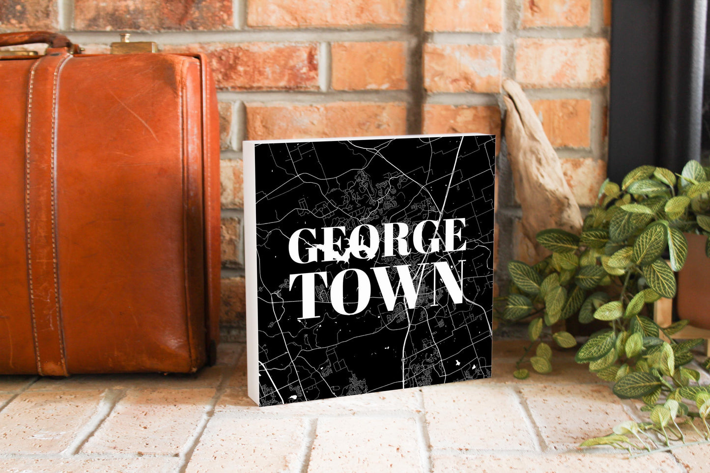 Minimalistic B&W Texas Georgetown Map | Wood Block | Eaches | Min 2