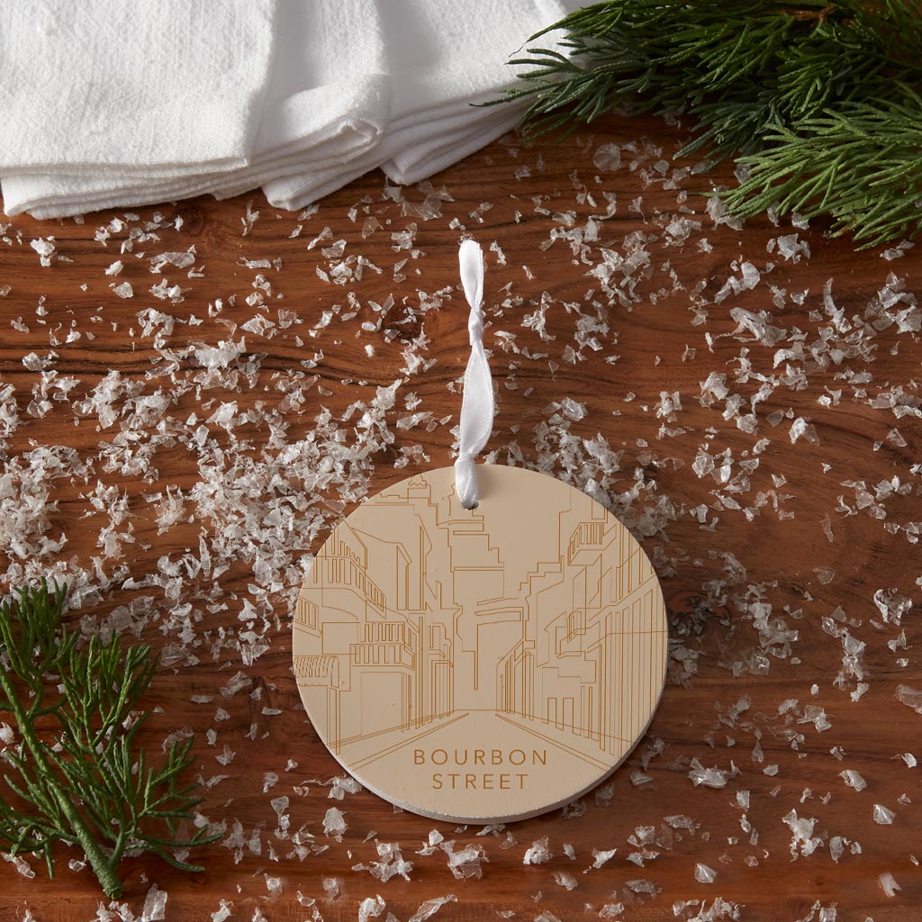 Modern Minimalist Louisiana Bourbon Street Line Drawing| Wood Ornament | Eaches | Min 6