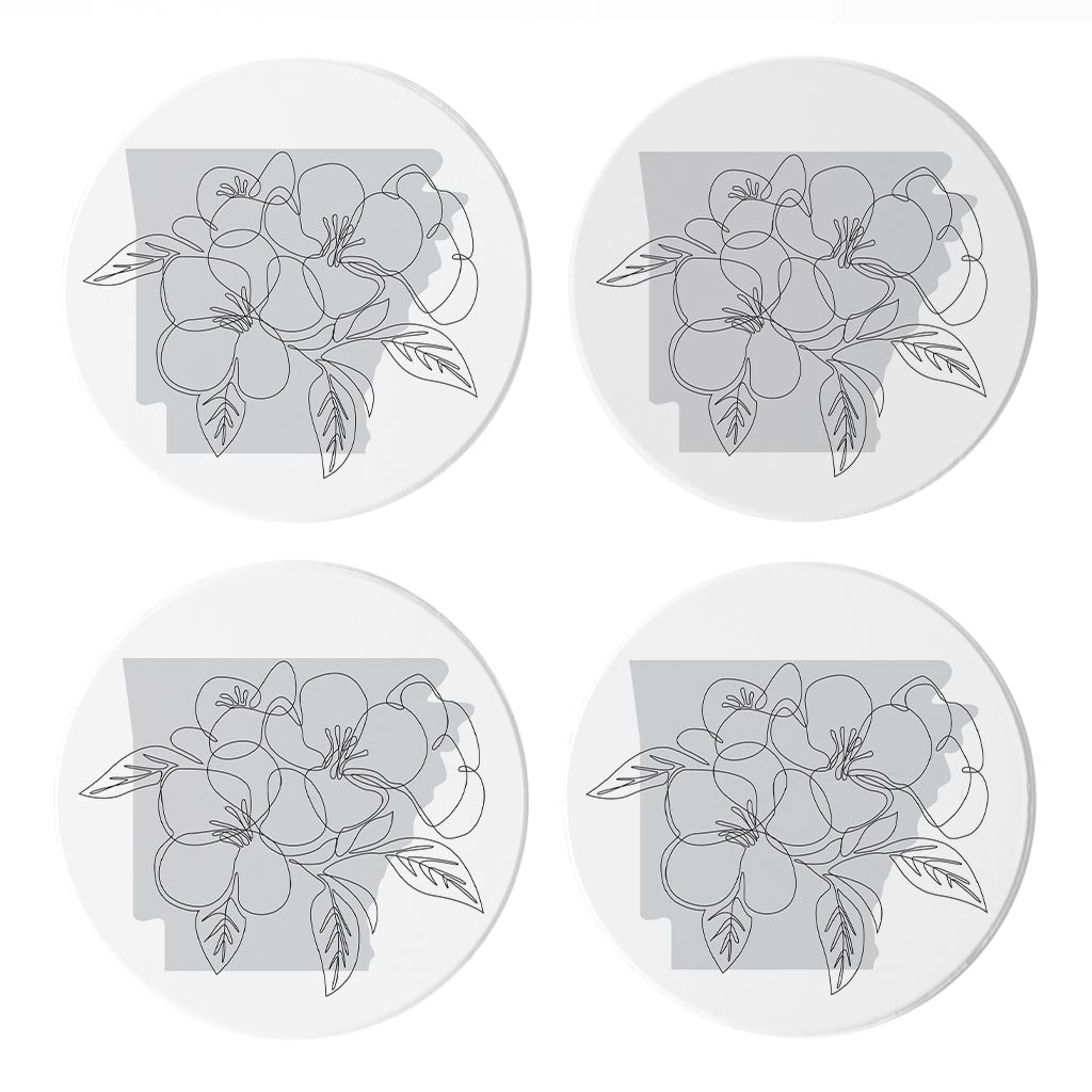 B&W Minimalist Arkansas Single Line Apple Blossoms | Absorbent Coasters | Set of 4 | Min 2