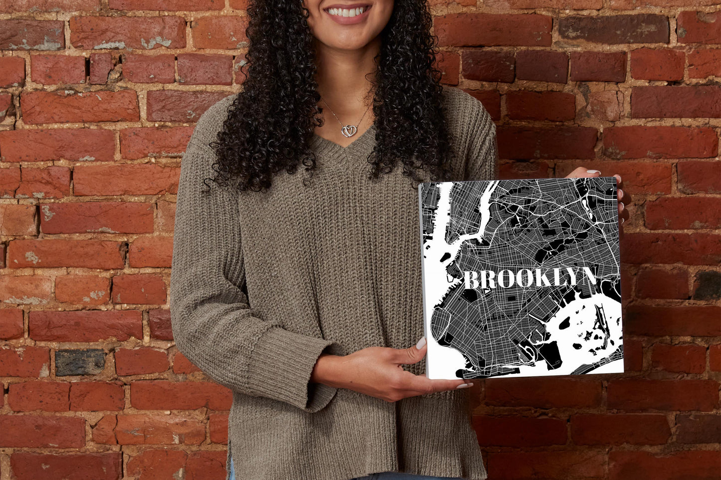 Minimalistic B&W New York Brooklyn Map | Wood Block | Eaches | Min 2