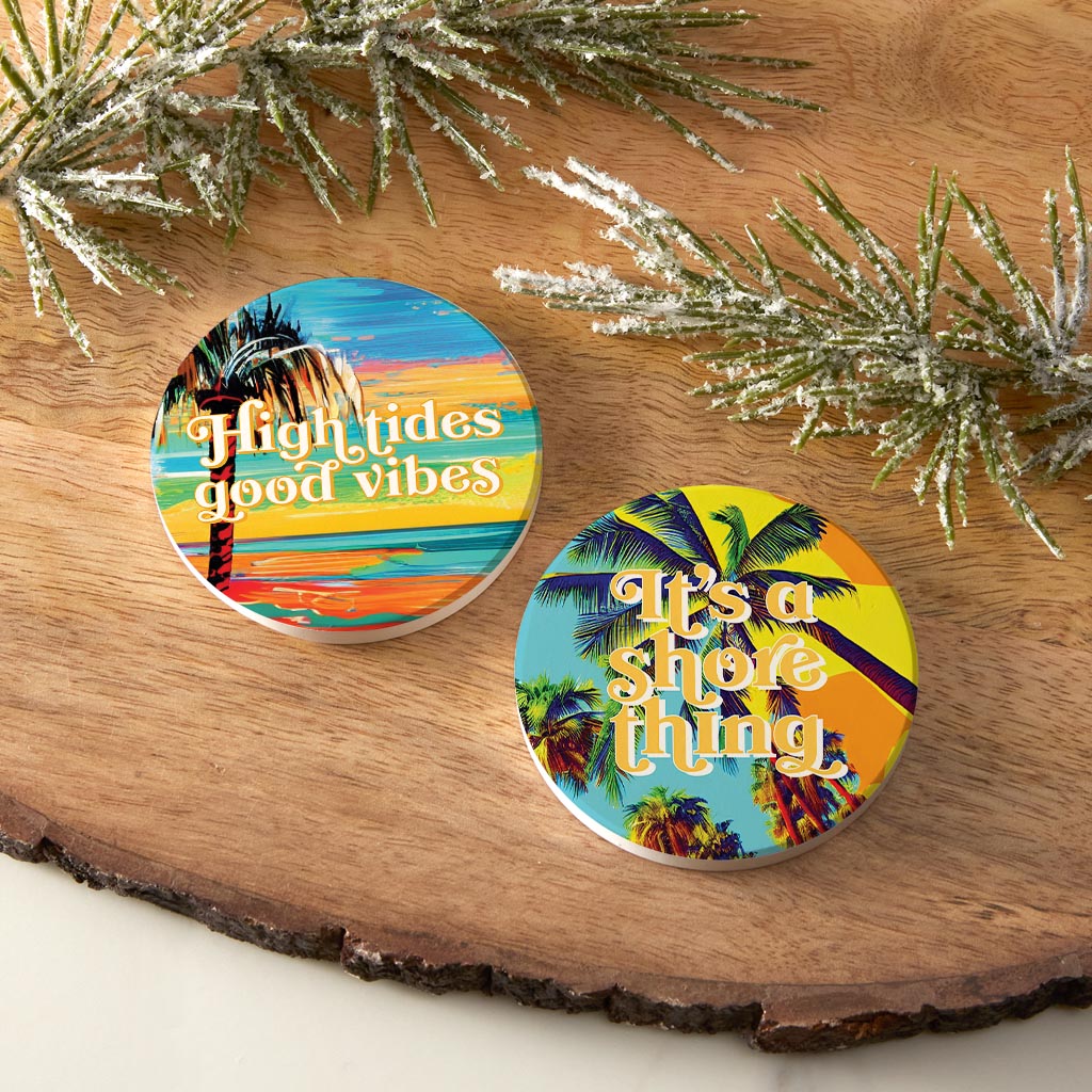 Bright Florida Palm Trees | Absorbent Car Coasters | Set of 2 | Min 4