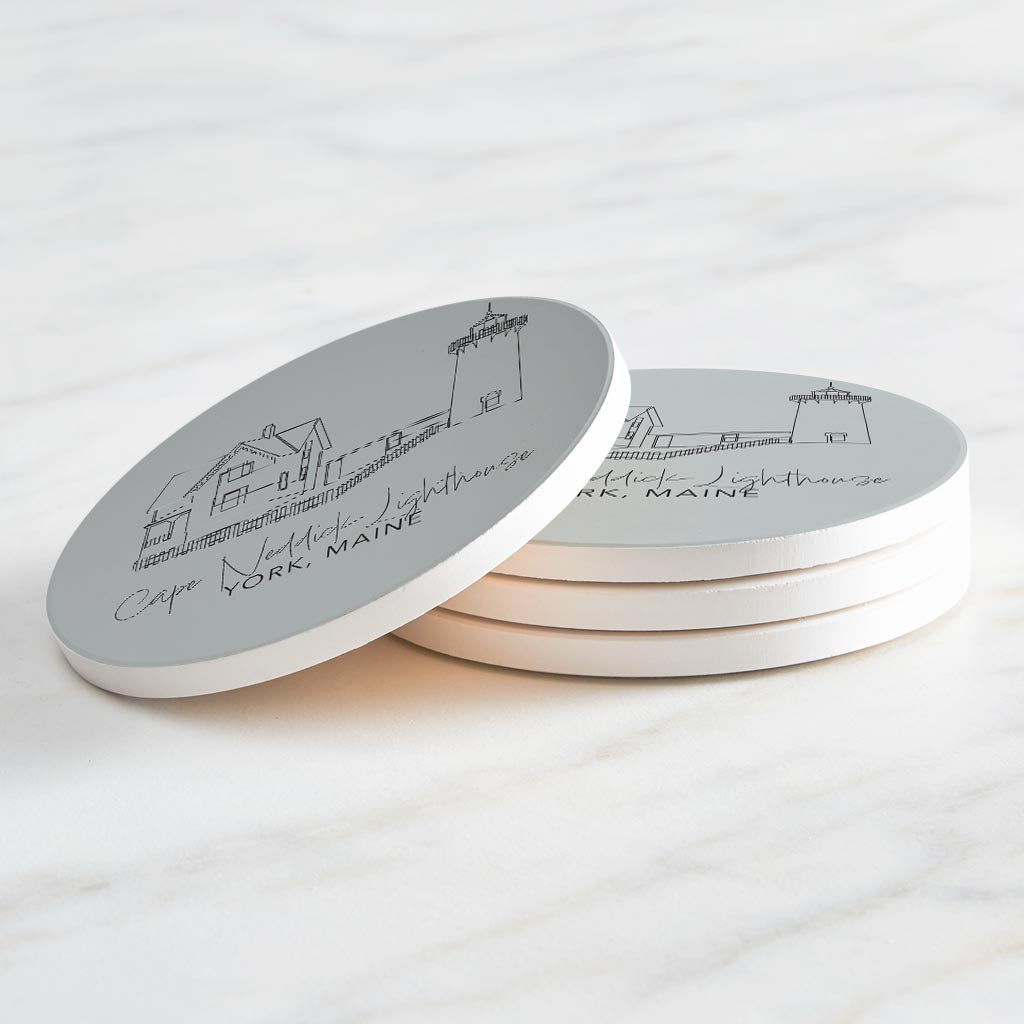 Cape Neddick Lighthouse Muted Coastal | Absorbent Coasters | Set of 4 | Min 2