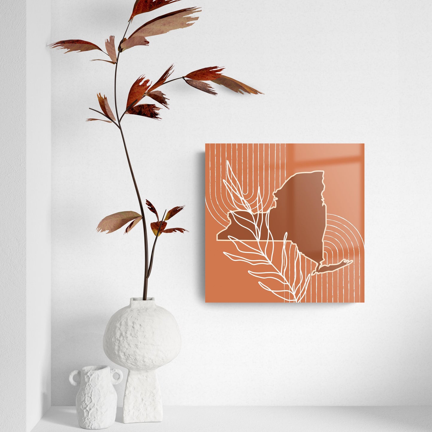 Modern Minimalist New York Shape And Leaf| Hi-Def Glass Art | Eaches | Min 2