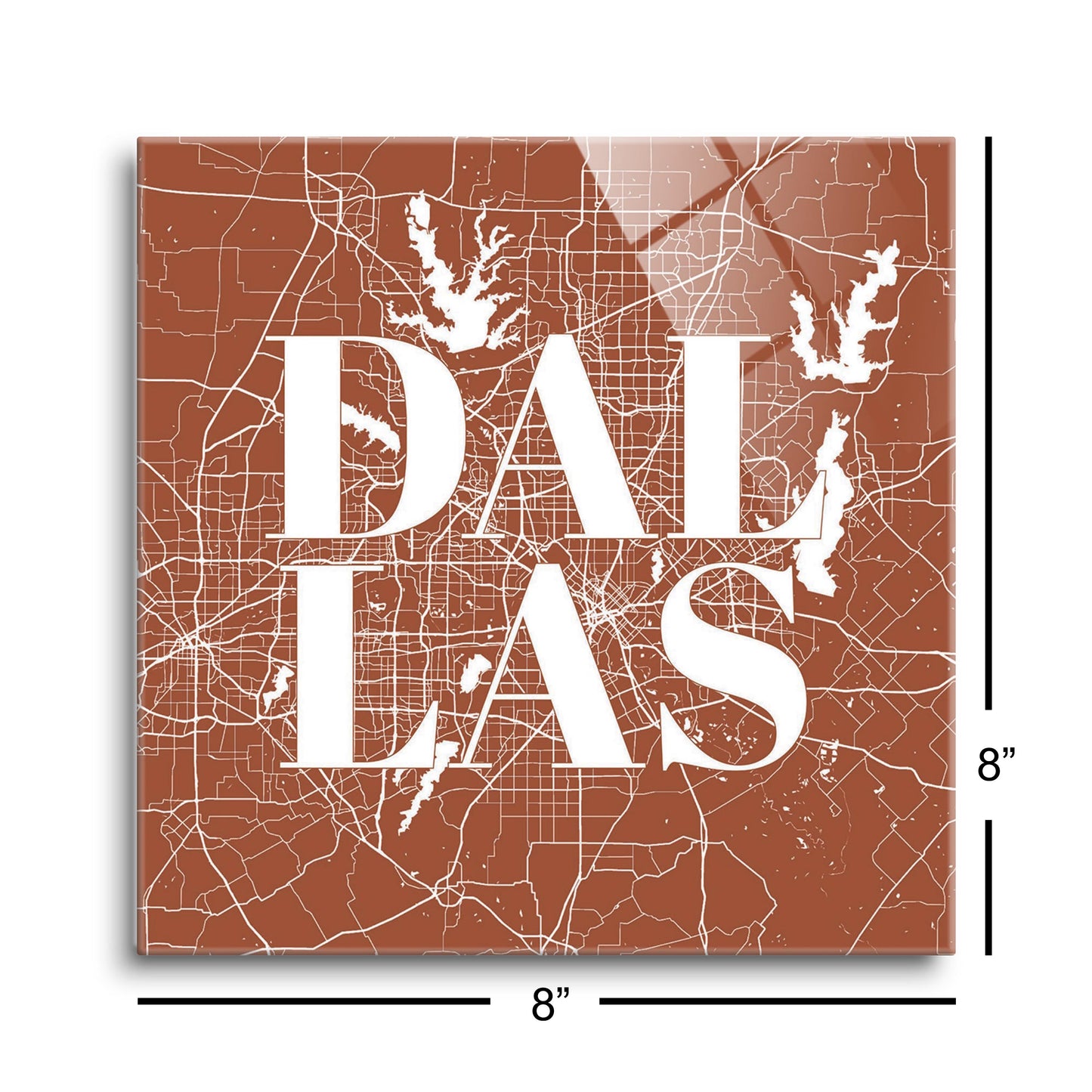 Modern Minimalist Dallas Texas Map | Hi-Def Glass Art | Eaches | Min 2