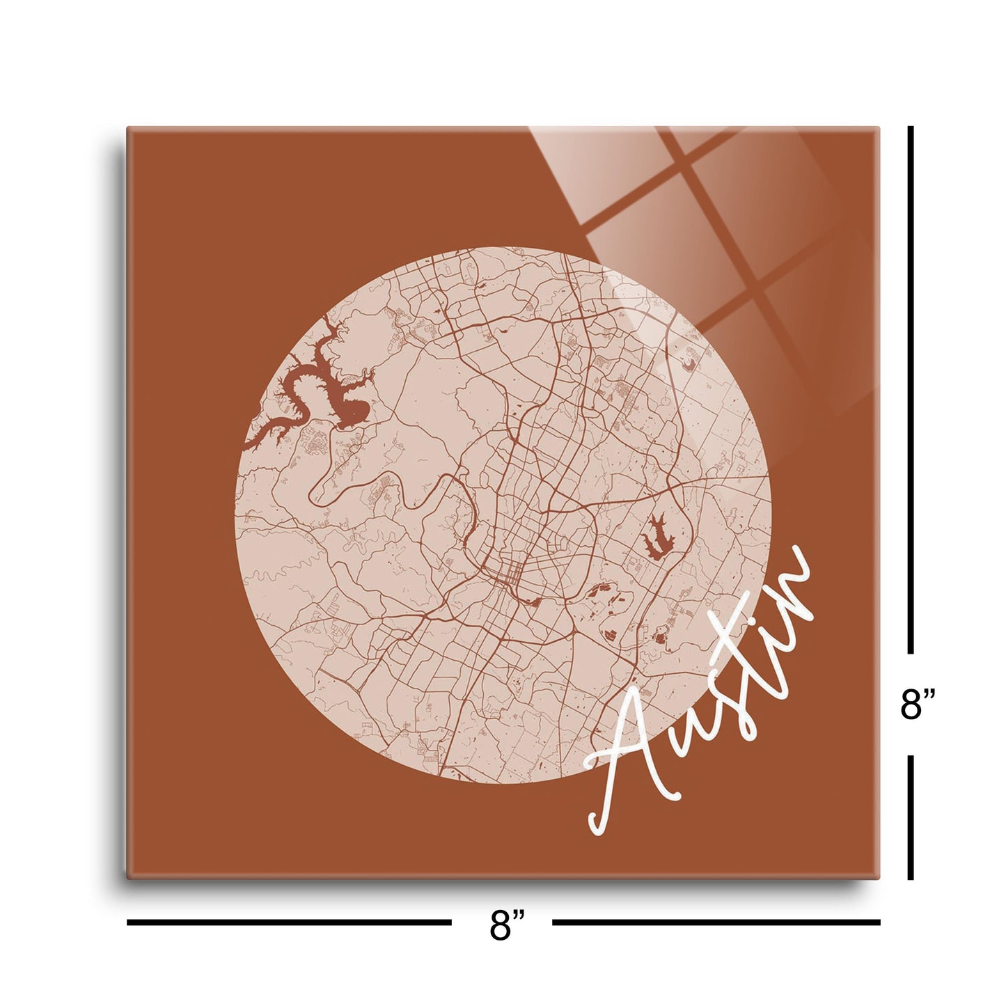 Modern Minimalist Texas Austin Circle Map | Hi-Def Glass Art | Eaches | Min 2