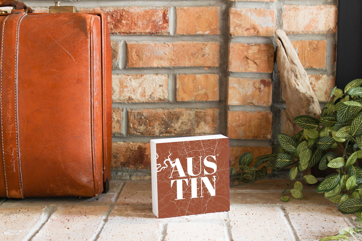 Modern Minimalist Texas Austin Map | Wood Block | Eaches | Min 4