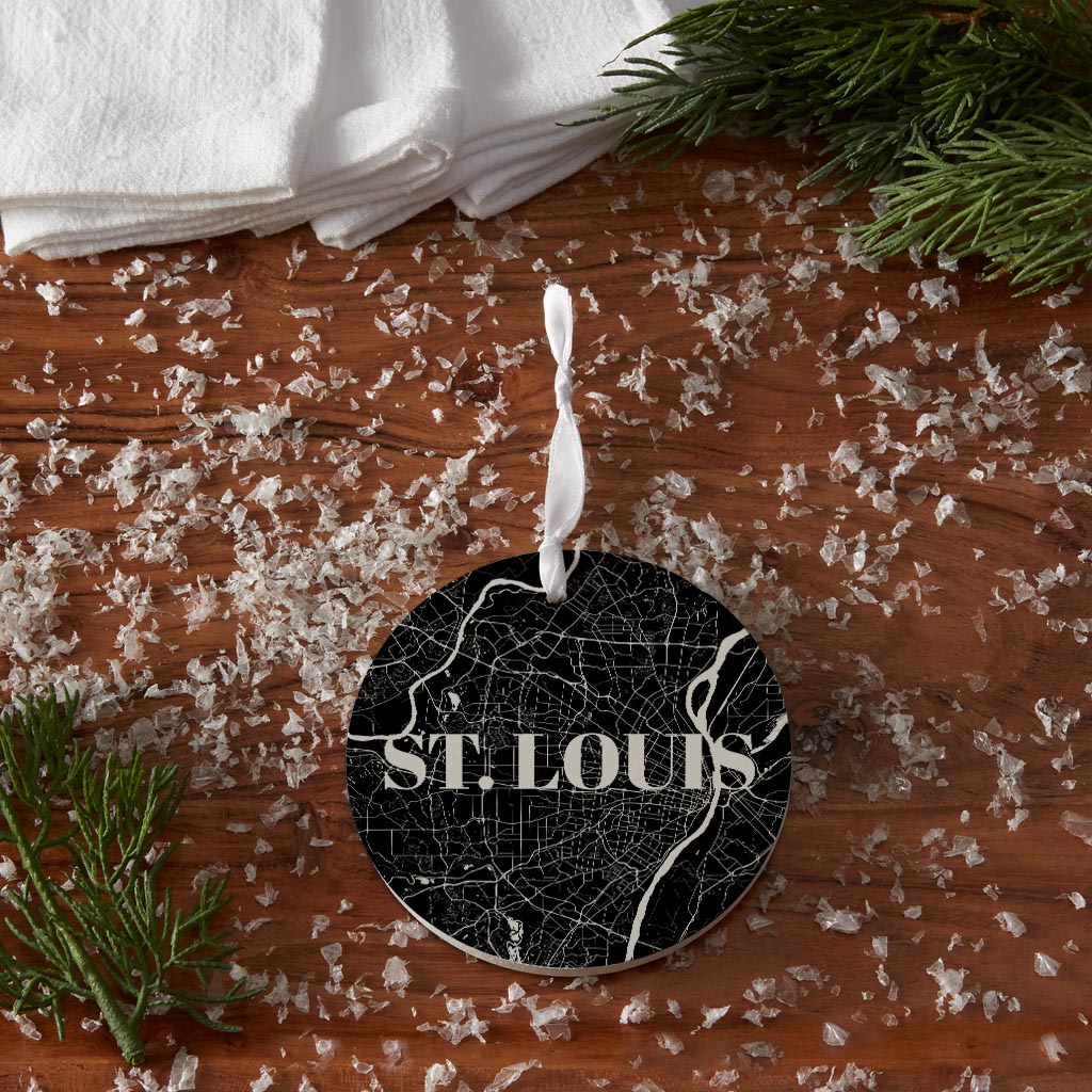 Minimalist B&W Missouri St Louis Map| Wood Ornament | Eaches | Min 6