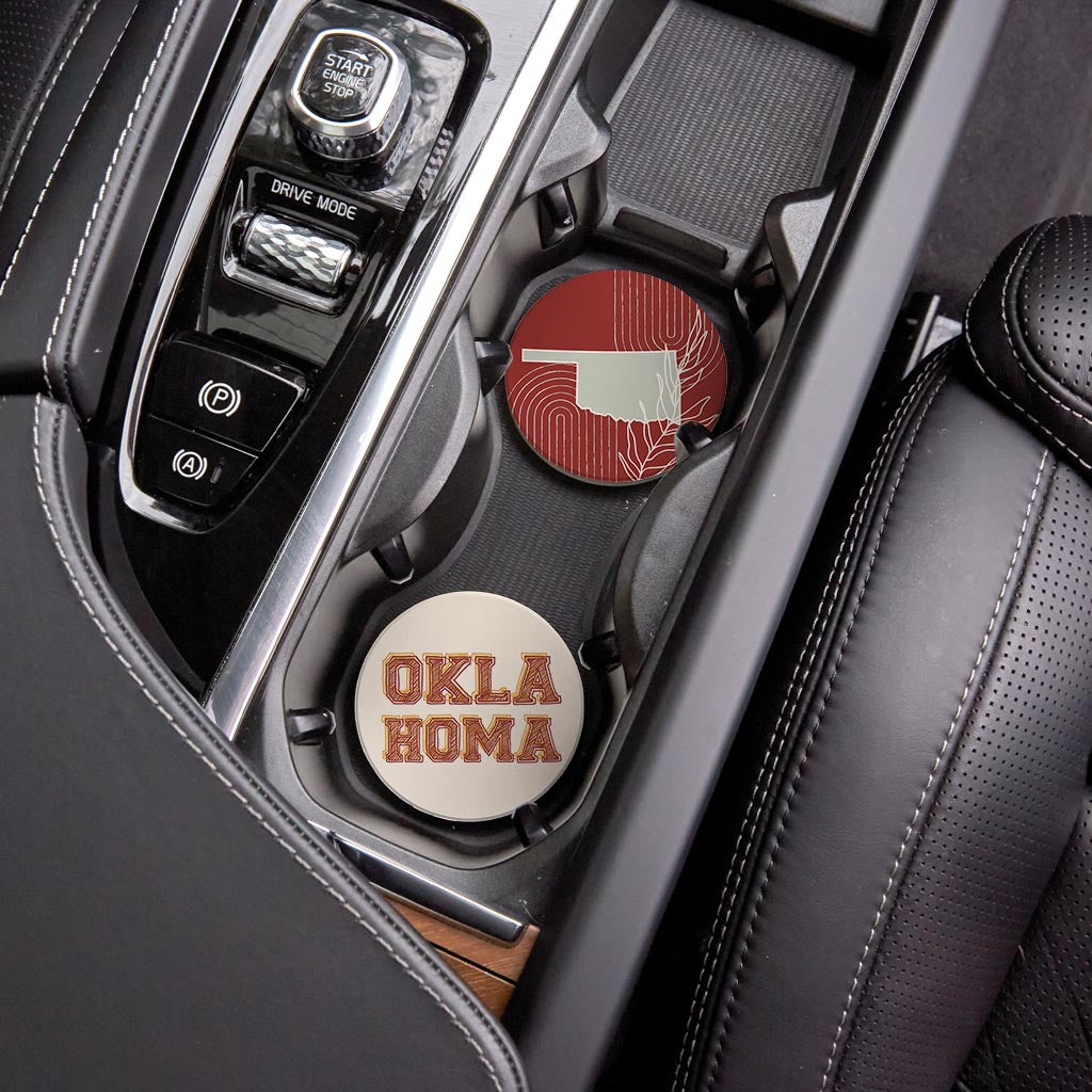 Modern Minimalist Oklahoma Set | Absorbent Car Coasters | Set of 2 | Min 4
