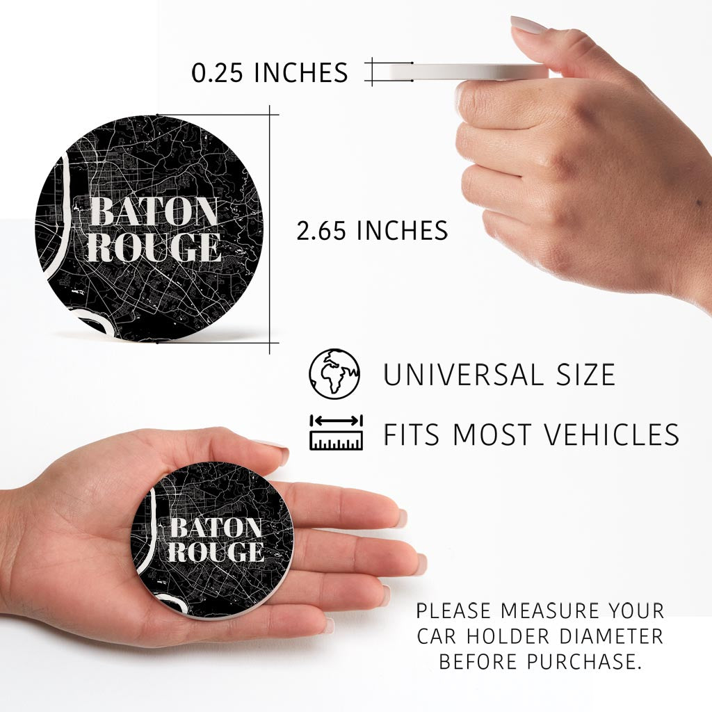 Modern Louisiana Baton Rouge Map | Absorbent Car Coasters | Set of 2 | Min 4