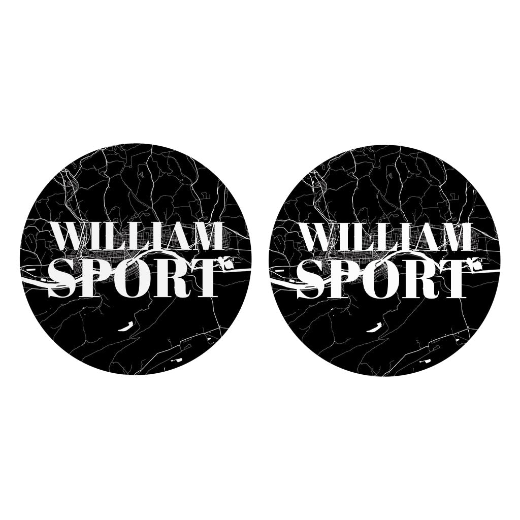 Minimalistic B&W Pennsylvania Williamsport Map | Absorbent Car Coasters | Set of 2 | Min 4