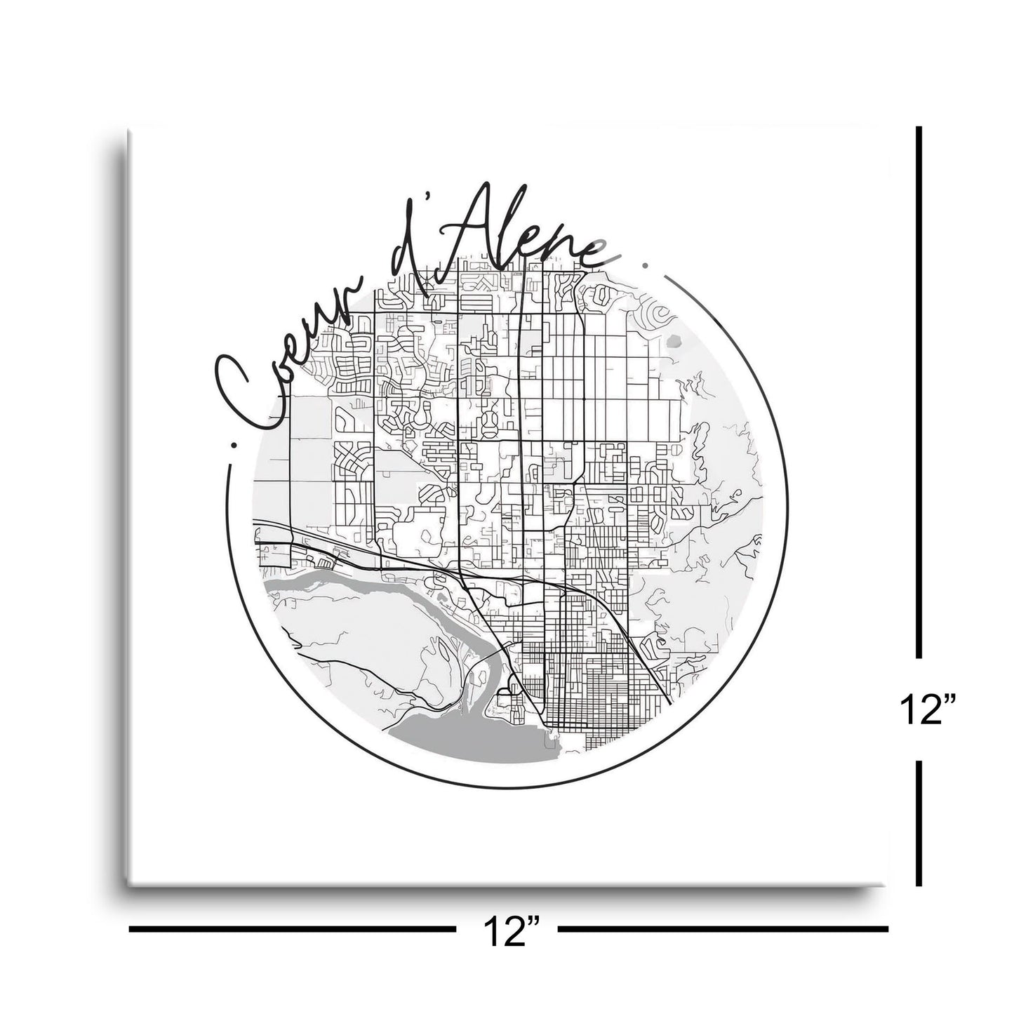 Minimalist B&W Idaho Coeur Dalene Circle Map | Hi-Def Glass Art | Eaches | Min 1