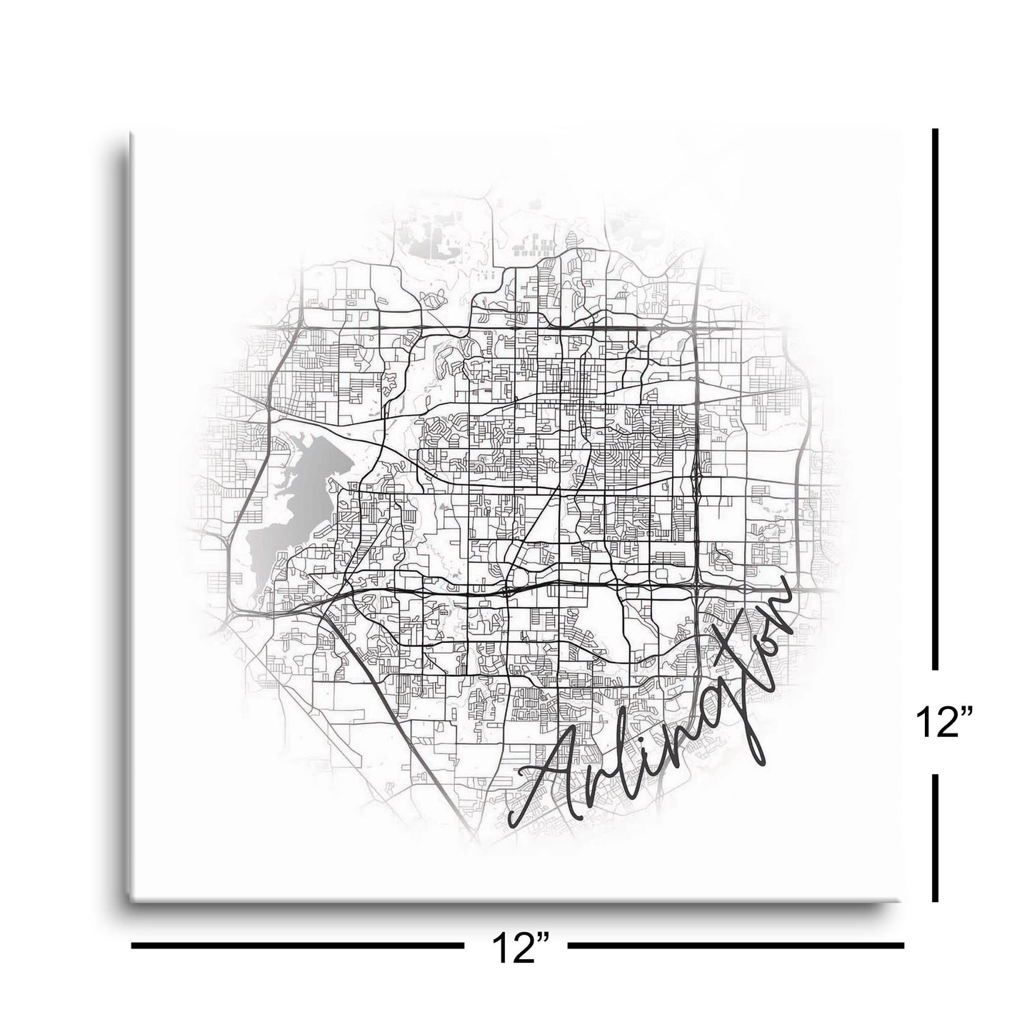Minimalistic B&W Texas Arlington Circle Map | Hi-Def Glass Art | Eaches | Min 1