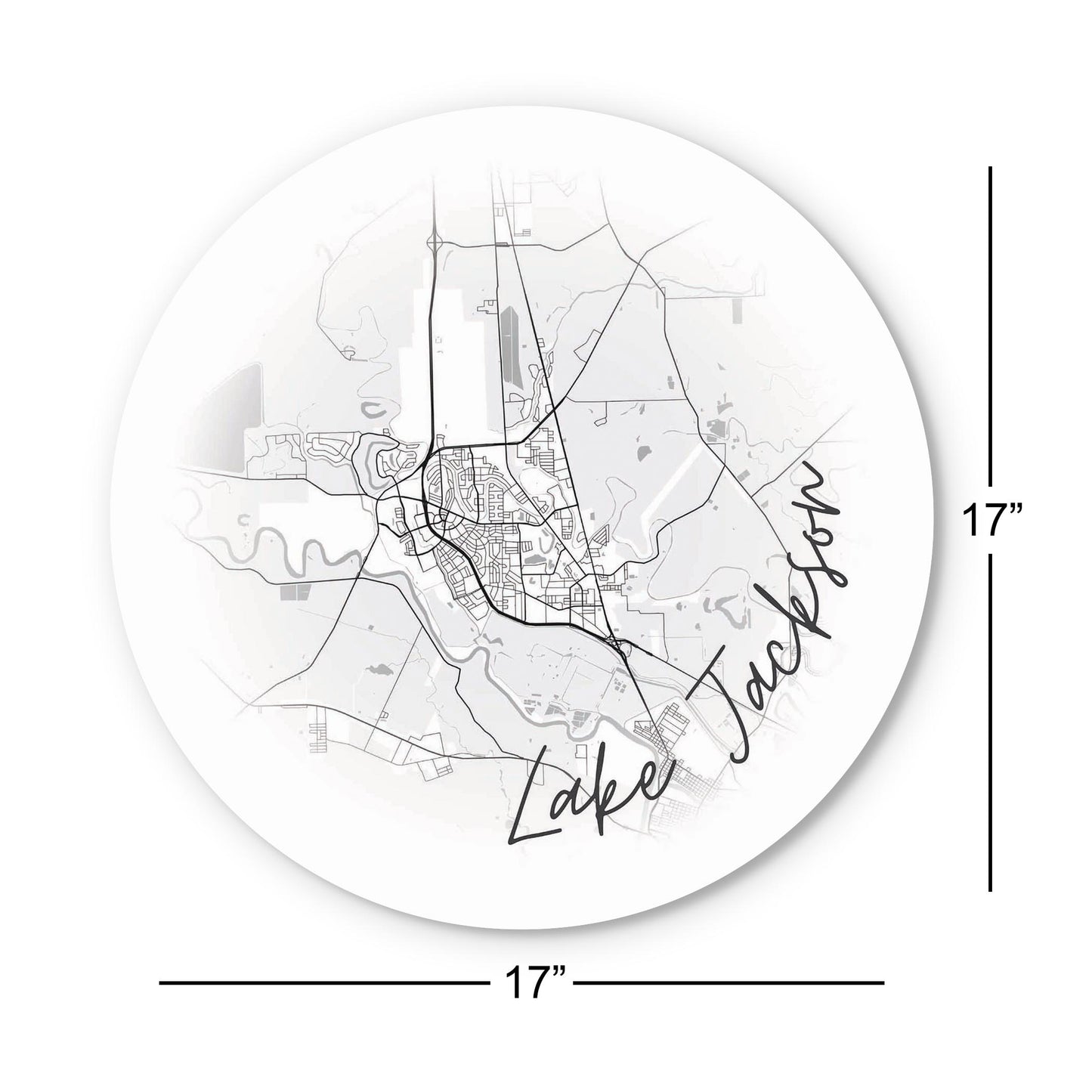 Minimalistic B&W Texas Lake Jackson Circle Map | Wood Sign | Eaches | Min 1