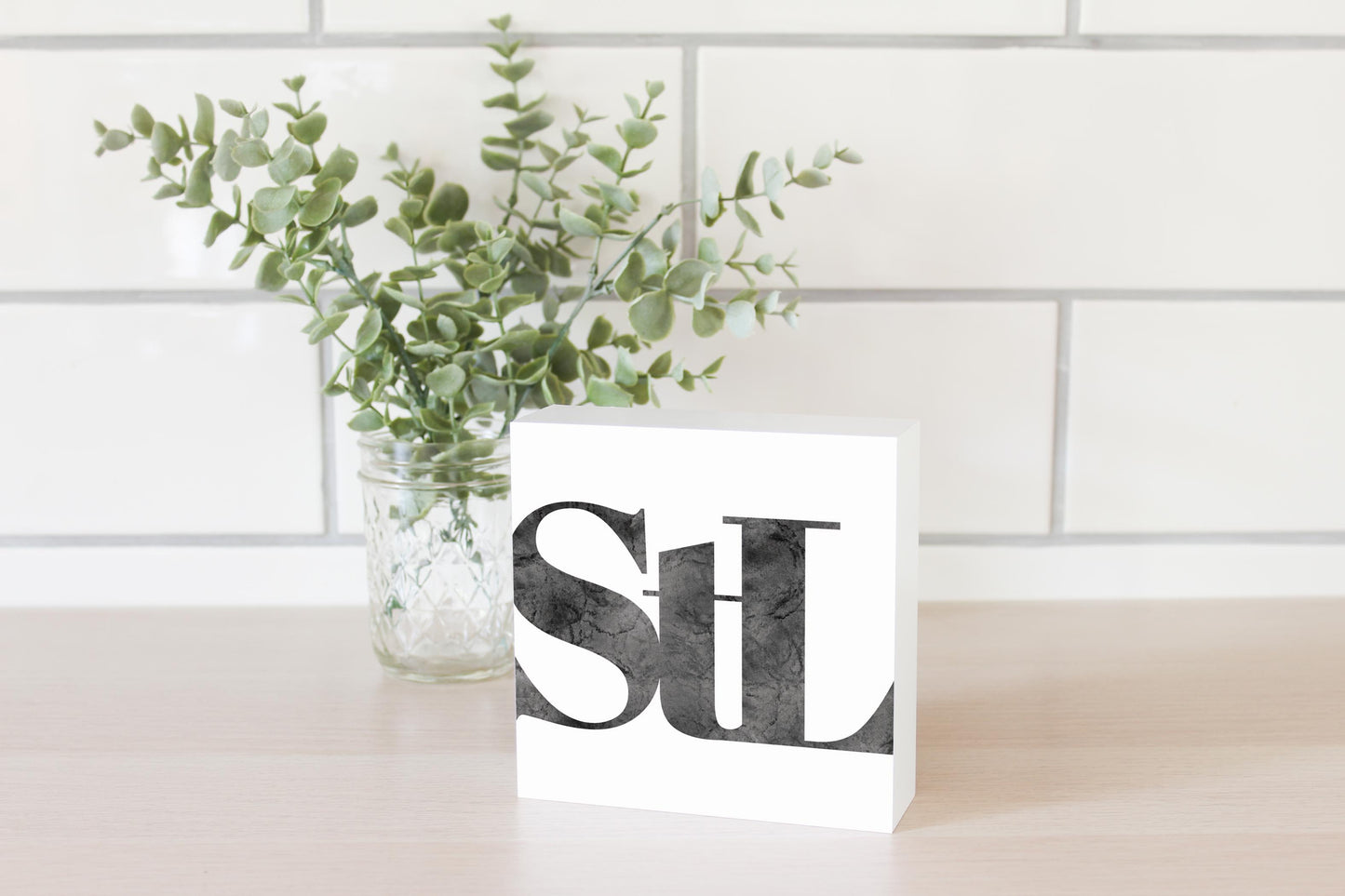 Minimalist B&W Missouri St Louis White Initials | Wood Block | Eaches | Min 4