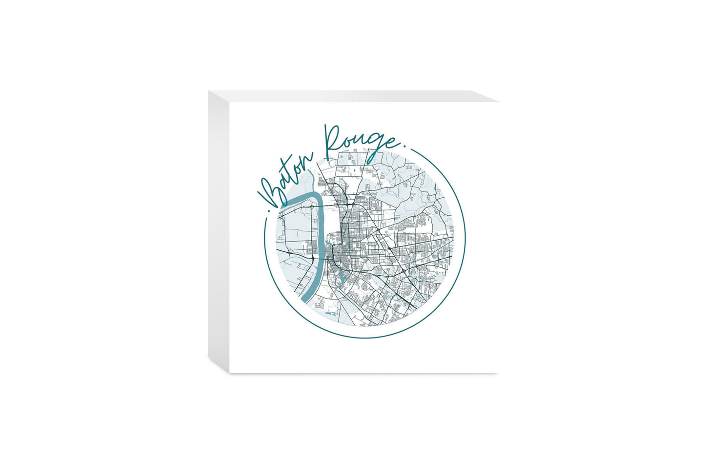 Blue White Baton Rouge Circle Map | Wood Block | Eaches | Min 4