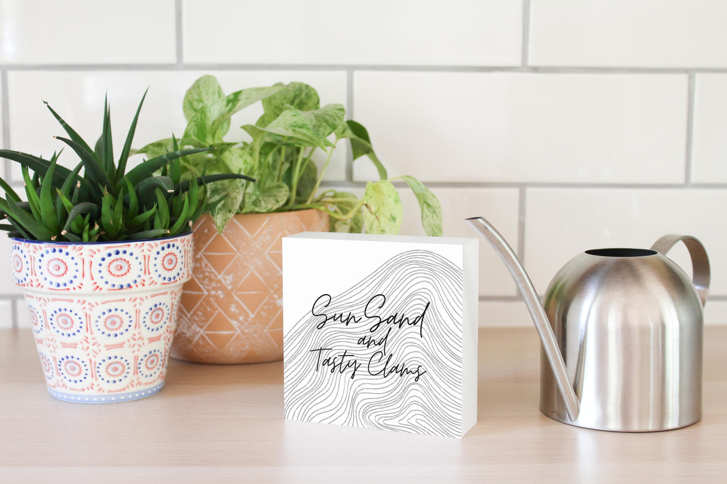 Minimalistic B&W Cape Cod Sun Sand Tasty Clams | Wood Block | Eaches | Min 4