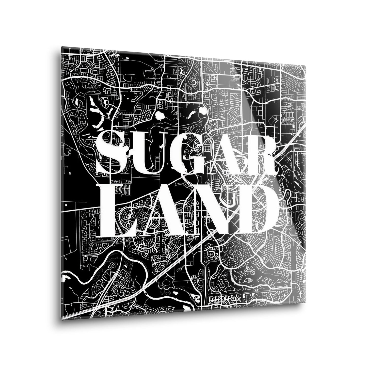 Minimalistic B&W Texas Sugarland Map | Hi-Def Glass Art | Eaches | Min 2