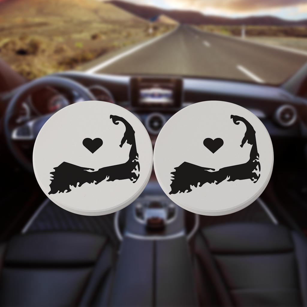 Minimalistic B&W Cape Cod With Heart | Absorbent Car Coasters | Set of 2 | Min 4