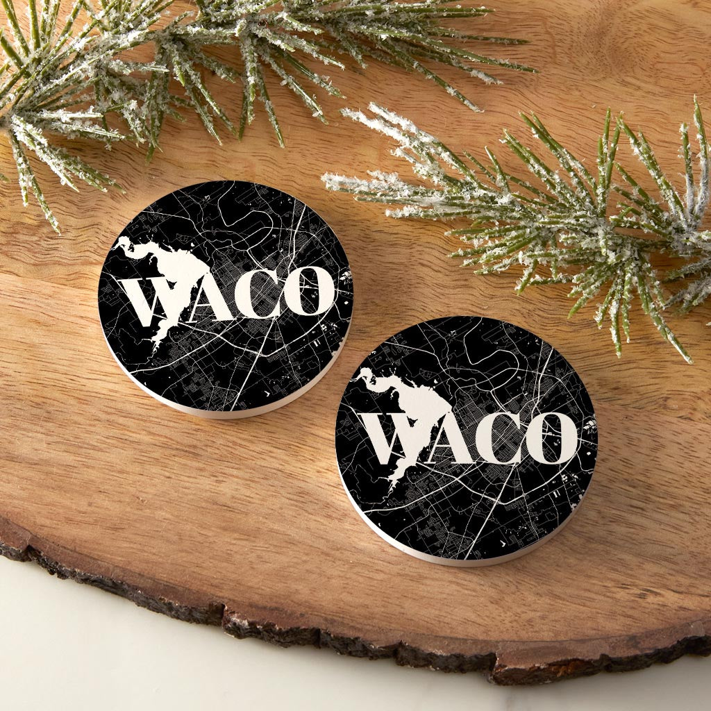 Minimalistic B&W Texas Waco Map | Absorbent Car Coasters | Set of 2 | Min 4