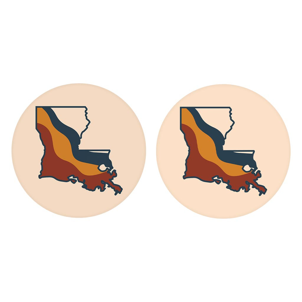 Modern Minimalist Louisiana Retro State Shape | Absorbent Car Coasters | Set of 2 | Min 4