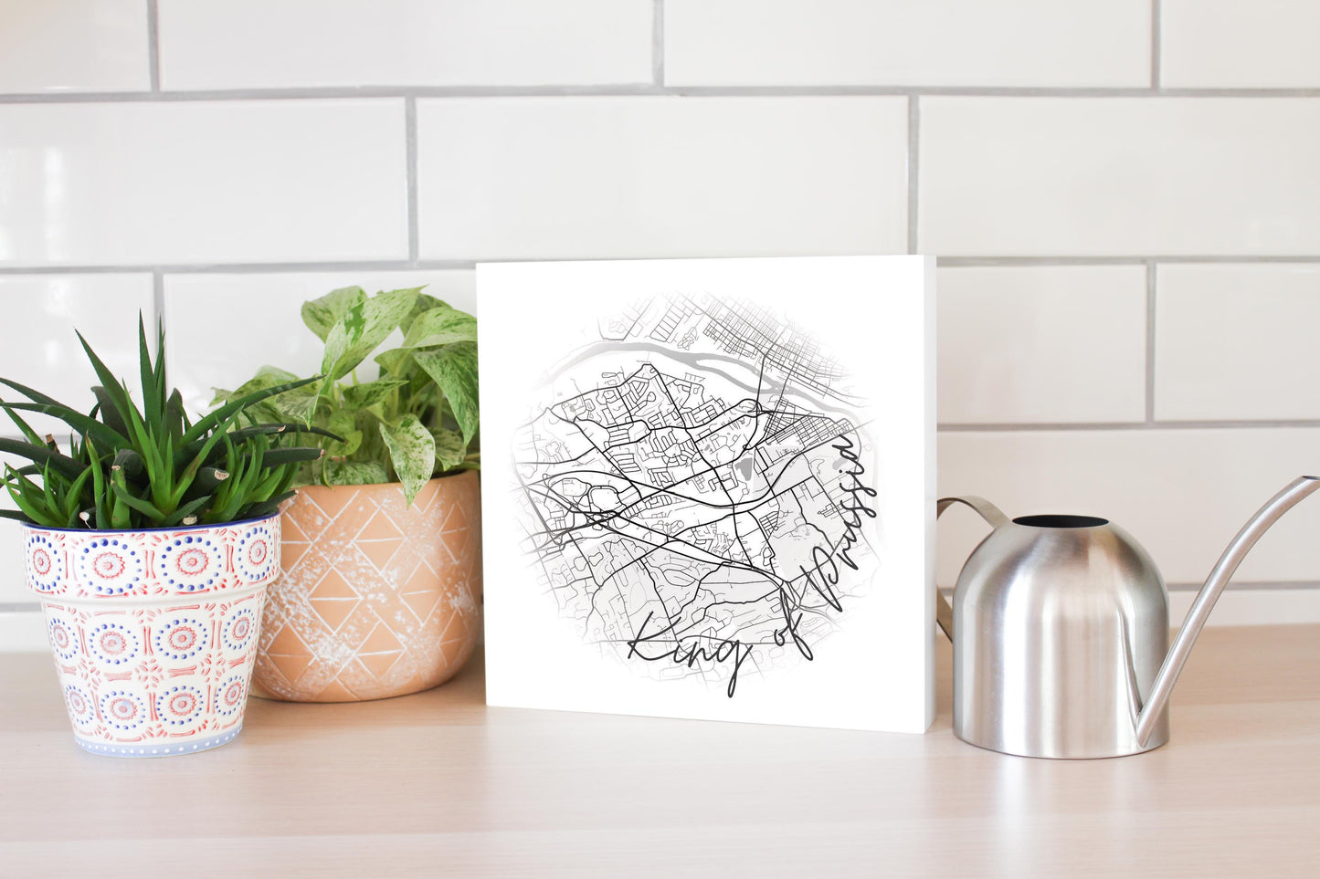 Minimalistic B&W Pennsylvania King Of Prussia Circle Map | Wood Block | Eaches | Min 2