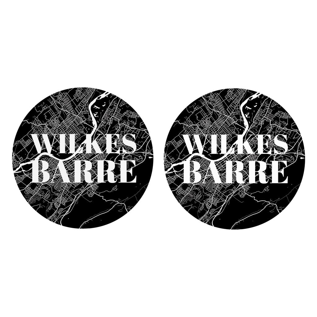 Minimalistic B&W Pennsylvania Wilkes Barre Map | Absorbent Car Coasters | Set of 2 | Min 4