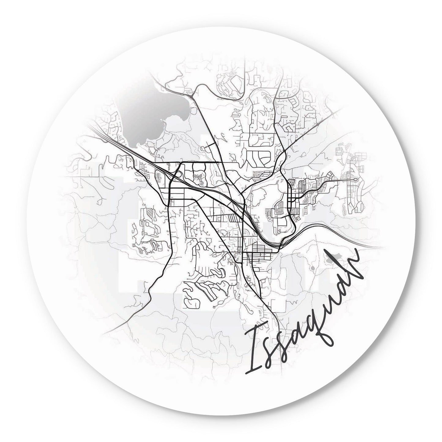 Minimalistic B&W Washington Issaquah Circle Map | Wood Sign | Eaches | Min 1