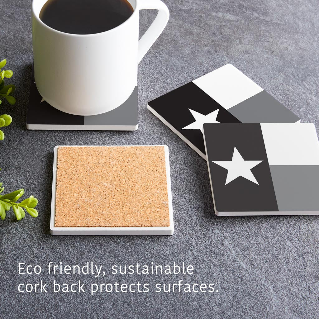 Minimalistic B&W Texas State Flag | Absorbent Coasters | Set of 4 | Min 2