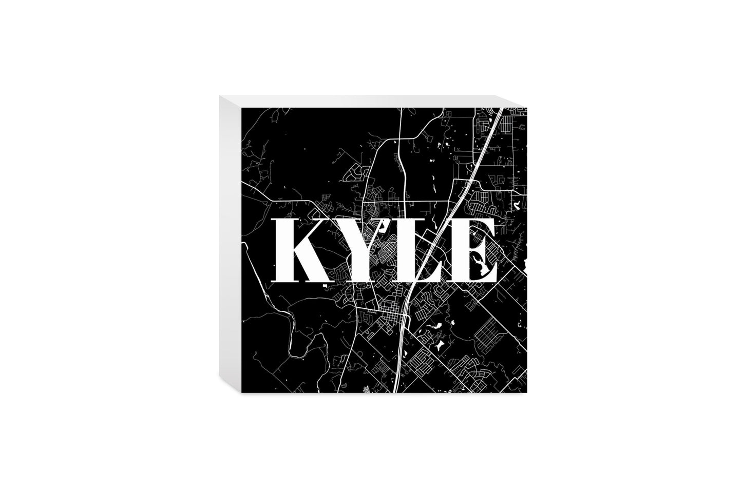 Minimalistic B&W Texas Kyle Map| Wood Block | Eaches | Min 4