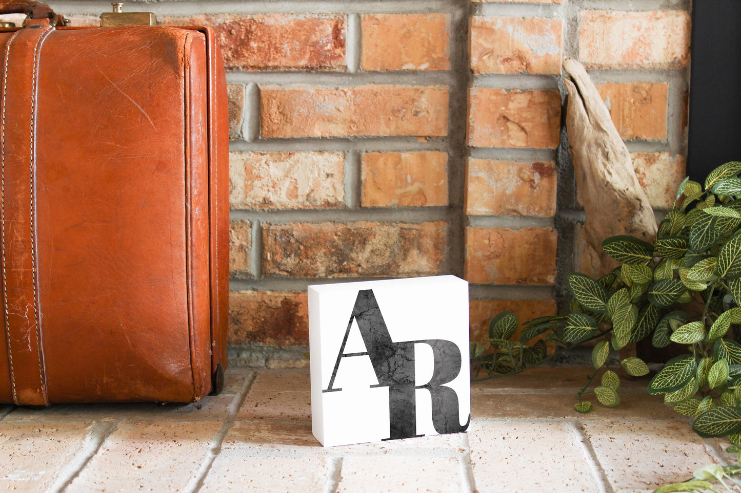 B&W Minimalist Arkansas White Initials | Wood Block | Eaches | Min 4
